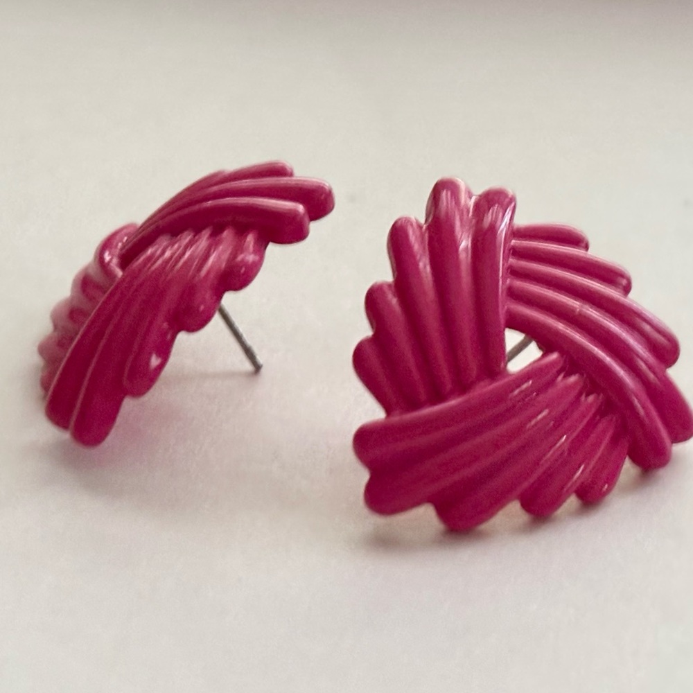 Vintage estate sale Pink Twisted Hoop Stud Earrings - Women Jewelry